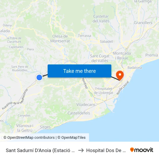 Sant Sadurní D'Anoia (Estació Renfe) to Hospital Dos De Maig map