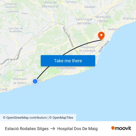 Estació Rodalies Sitges to Hospital Dos De Maig map
