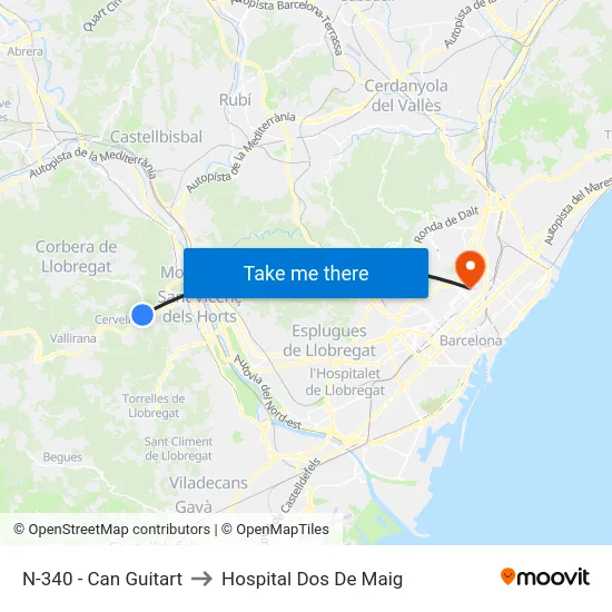 N-340 - Can Guitart to Hospital Dos De Maig map