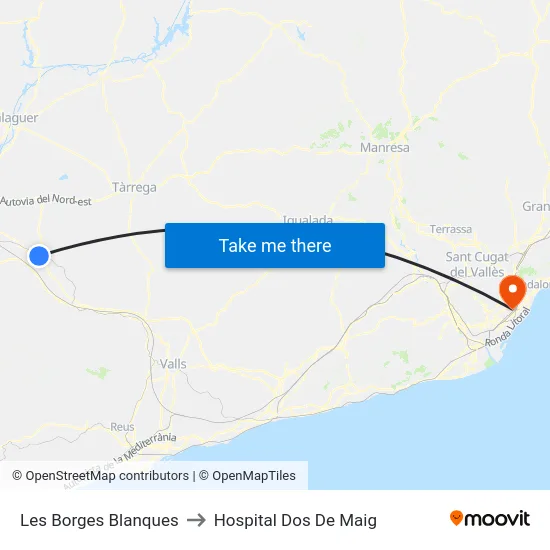 Les Borges Blanques to Hospital Dos De Maig map