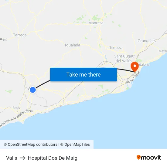 Valls to Hospital Dos De Maig map