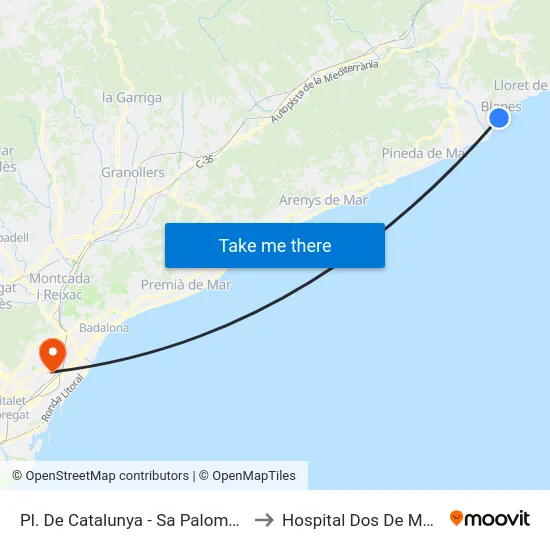 Pl. De Catalunya - Sa Palomera to Hospital Dos De Maig map