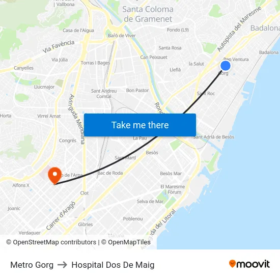 Metro Gorg to Hospital Dos De Maig map