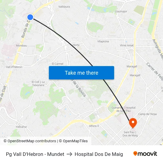 Pg Vall D'Hebron - Mundet to Hospital Dos De Maig map