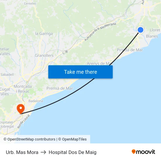 Urb. Mas Mora to Hospital Dos De Maig map