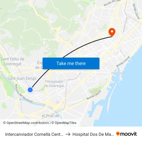 Intercanviador Cornellà Centre to Hospital Dos De Maig map