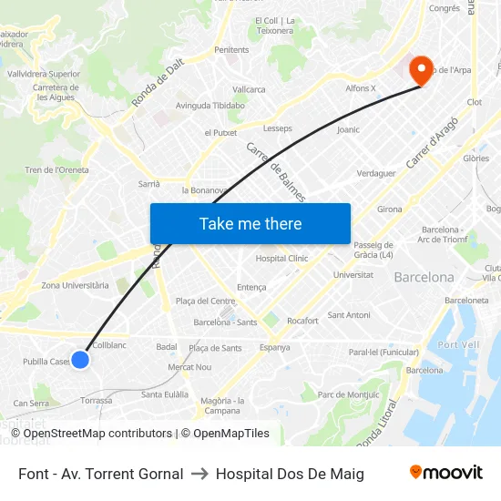 Font - Av. Torrent Gornal to Hospital Dos De Maig map