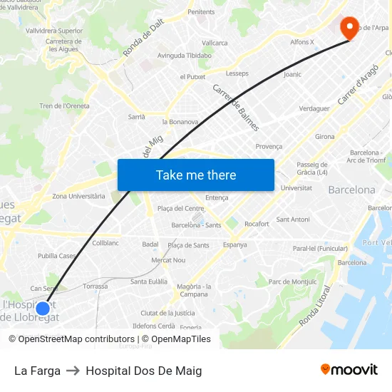La Farga to Hospital Dos De Maig map