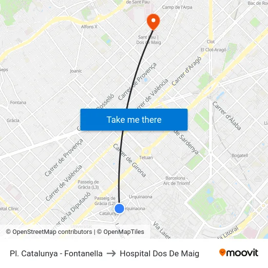 Pl. Catalunya - Fontanella to Hospital Dos De Maig map