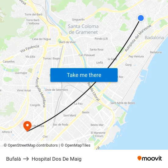 Bufalà to Hospital Dos De Maig map