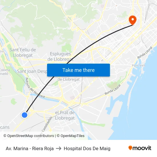 Av. Marina - Riera Roja to Hospital Dos De Maig map
