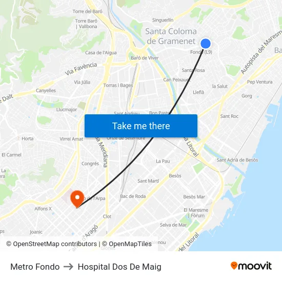 Metro Fondo to Hospital Dos De Maig map