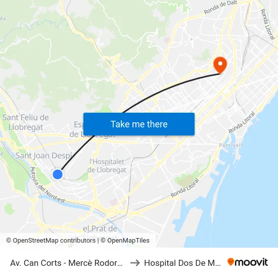 Av. Can Corts - Mercè Rodoreda to Hospital Dos De Maig map