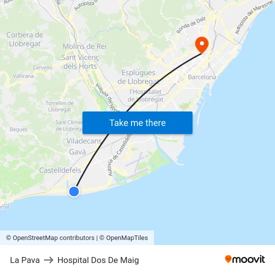 La Pava to Hospital Dos De Maig map