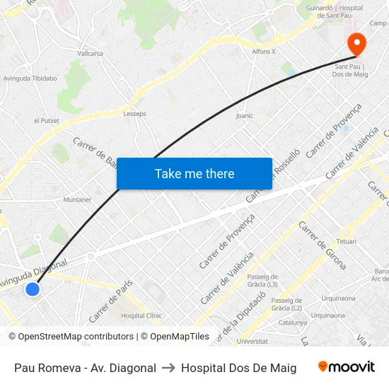 Pau Romeva - Av. Diagonal to Hospital Dos De Maig map