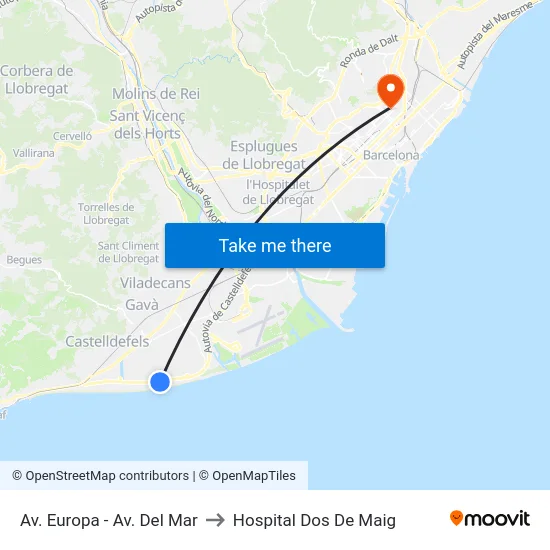 Av. Europa - Av. Del Mar to Hospital Dos De Maig map