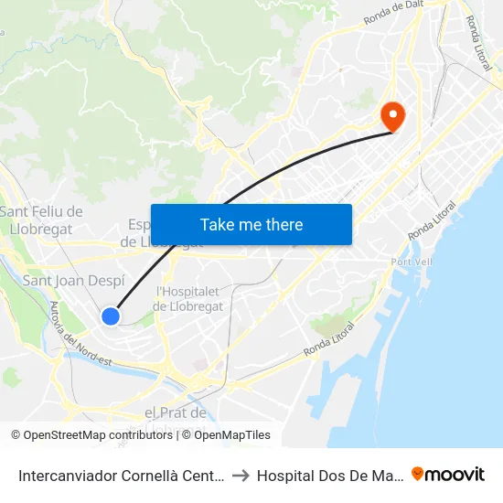 Intercanviador Cornellà Centre to Hospital Dos De Maig map