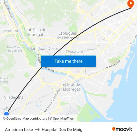 American Lake to Hospital Dos De Maig map