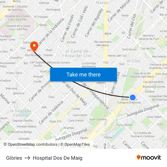 Glòries to Hospital Dos De Maig map