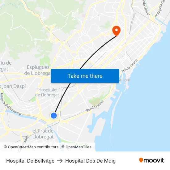 Hospital De Bellvitge to Hospital Dos De Maig map