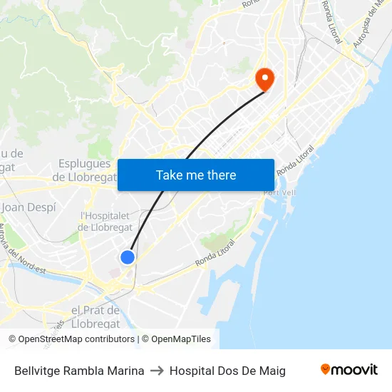 Bellvitge Rambla Marina to Hospital Dos De Maig map