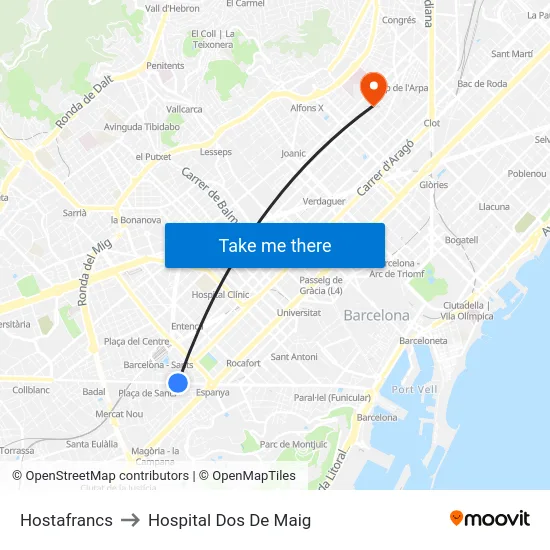 Hostafrancs to Hospital Dos De Maig map
