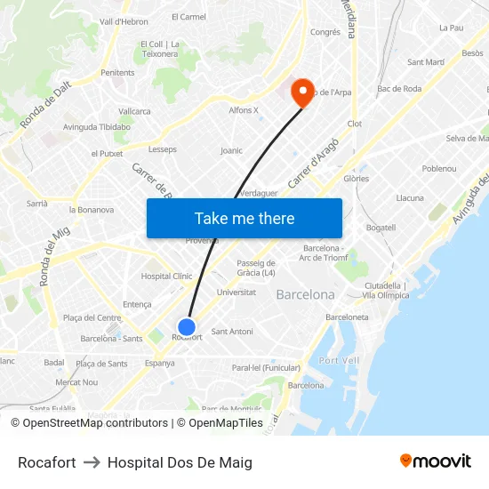 Rocafort to Hospital Dos De Maig map