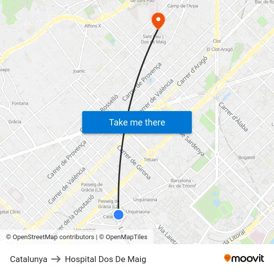 Catalunya to Hospital Dos De Maig map