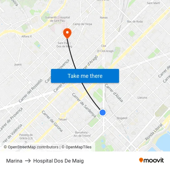 Marina to Hospital Dos De Maig map