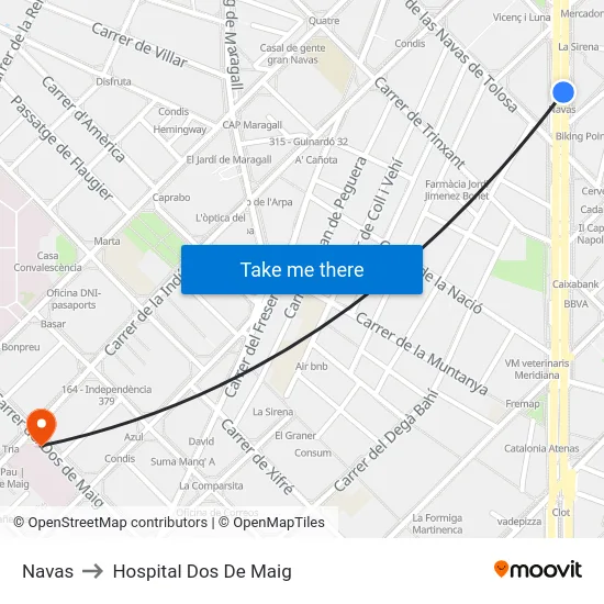 Navas to Hospital Dos De Maig map