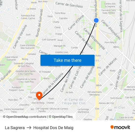 La Sagrera to Hospital Dos De Maig map