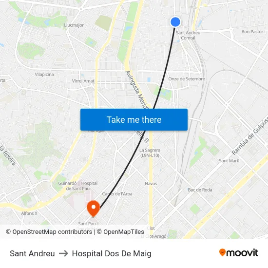 Sant Andreu to Hospital Dos De Maig map
