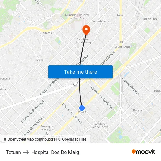 Tetuan to Hospital Dos De Maig map