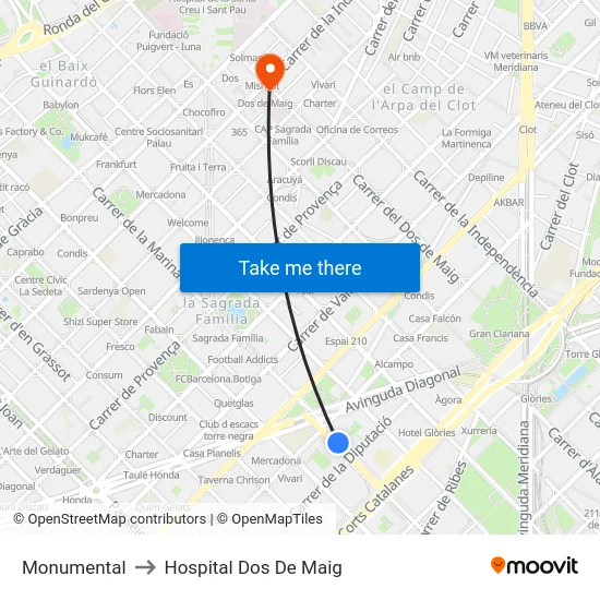 Monumental to Hospital Dos De Maig map