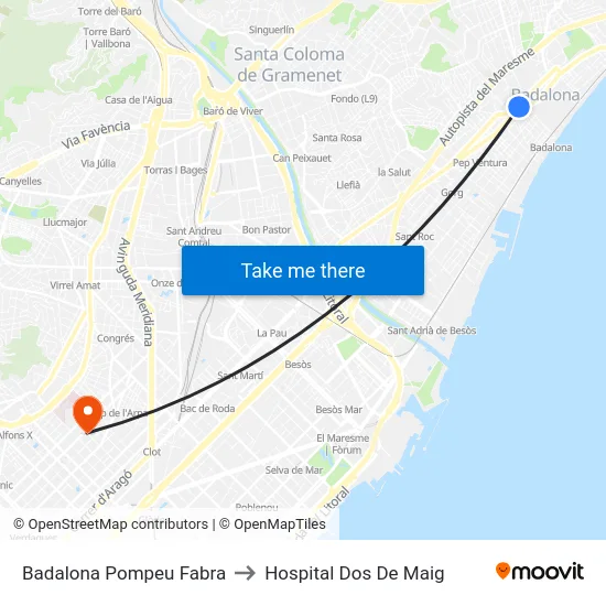 Badalona Pompeu Fabra to Hospital Dos De Maig map