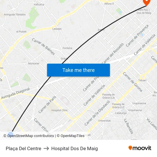 Plaça Del Centre to Hospital Dos De Maig map