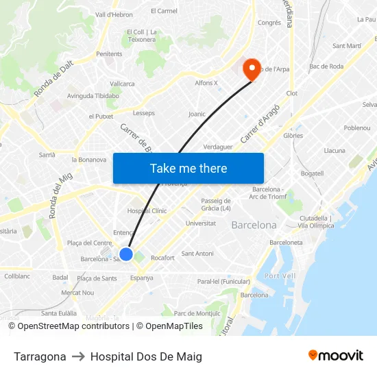 Tarragona to Hospital Dos De Maig map