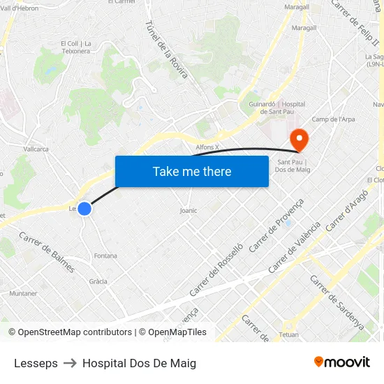 Lesseps to Hospital Dos De Maig map