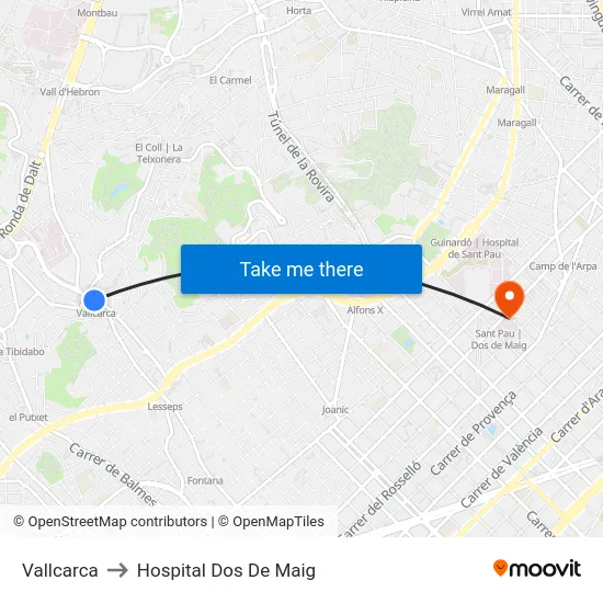 Vallcarca to Hospital Dos De Maig map