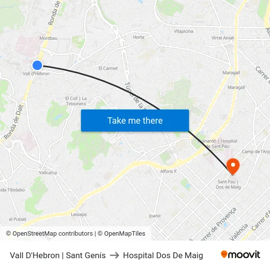 Vall D'Hebron | Sant Genís to Hospital Dos De Maig map