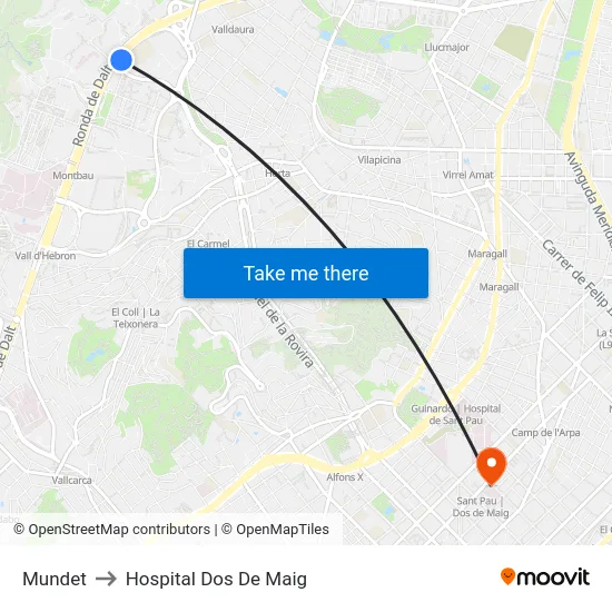 Mundet to Hospital Dos De Maig map