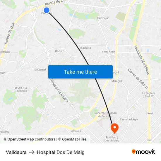 Valldaura to Hospital Dos De Maig map