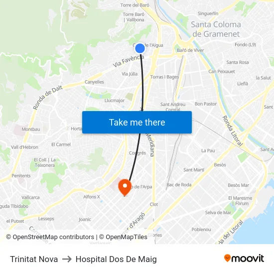 Trinitat Nova to Hospital Dos De Maig map