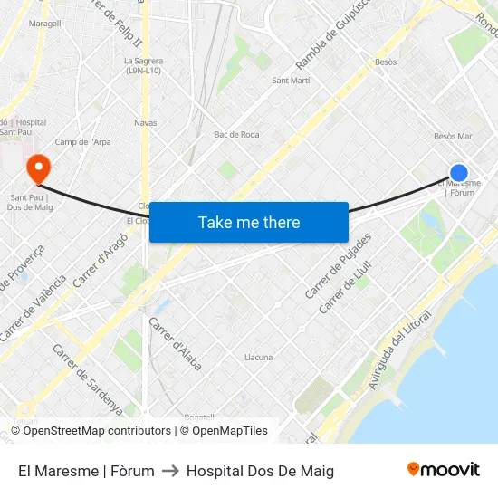 El Maresme | Fòrum to Hospital Dos De Maig map