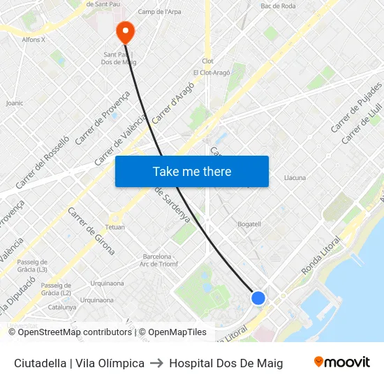 Ciutadella | Vila Olímpica to Hospital Dos De Maig map