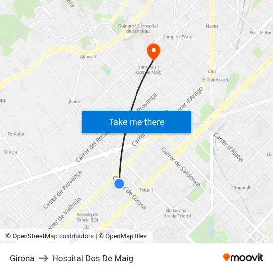 Girona to Hospital Dos De Maig map