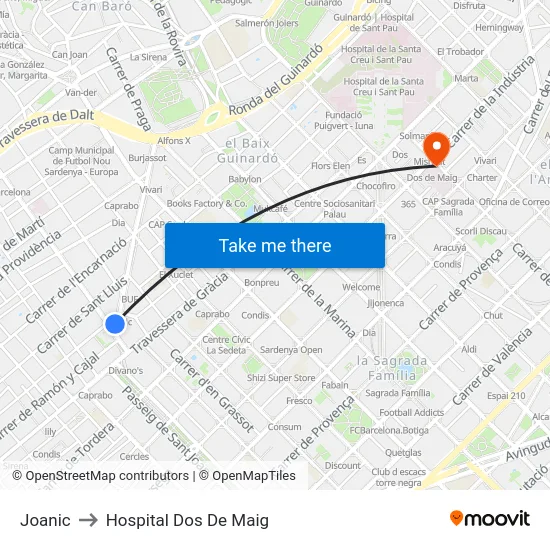 Joanic to Hospital Dos De Maig map