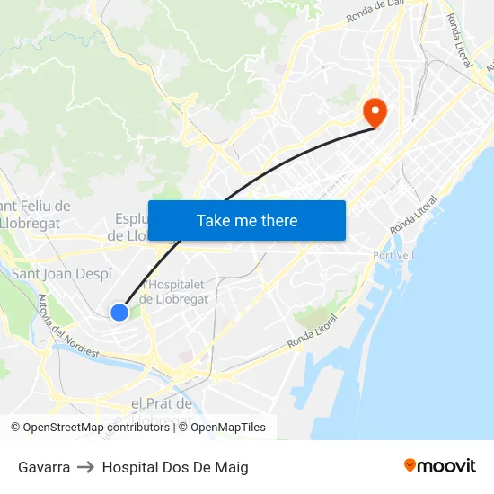 Gavarra to Hospital Dos De Maig map