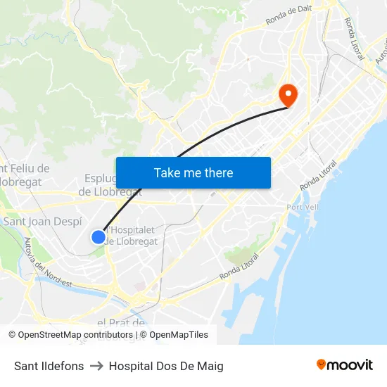 Sant Ildefons to Hospital Dos De Maig map