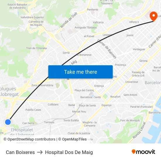 Can Boixeres to Hospital Dos De Maig map